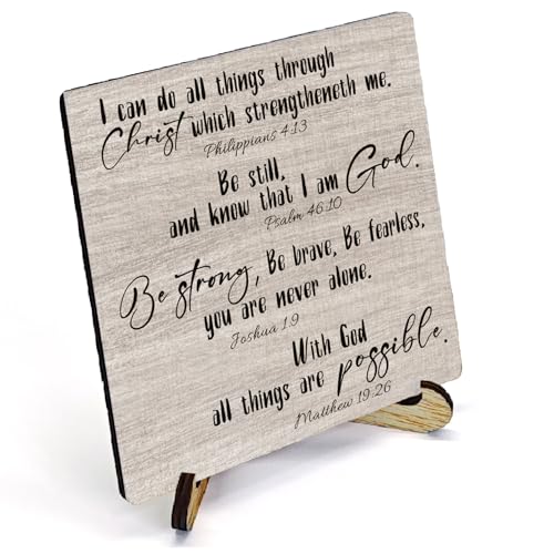 Christian Bible Verse Wooden Sign Desk Decor, Rustic Religious Scripture Wood Plaque Sign With Stand for Church Prayer Room Home Office Desk Table Shelf Decoration, 5x5 Inch - color: Rustic Scripture