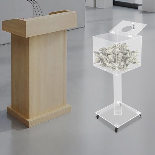 Suggestion Box with Lock and Key Donation Box with Stand and Wheel Acrylic Ballot Box Standing Offering Box for Church, Office, Voting (Clear, Round Hole) - color: Clear, size: Round Hole