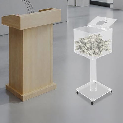 Suggestion Box with Lock and Key Donation Box with Stand and Wheel Acrylic Ballot Box Standing Offering Box for Church, Office, Voting (Clear, Round Hole) - color: Clear, size: Round Hole