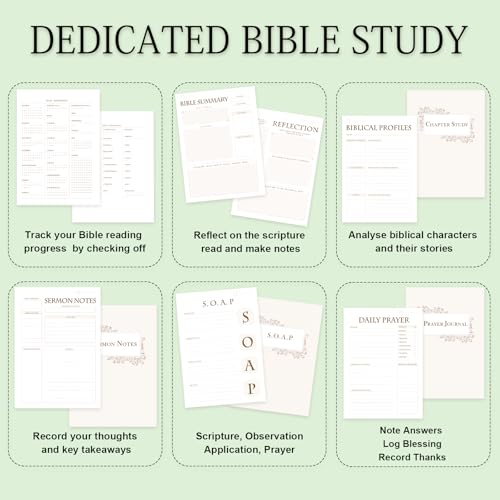 XKDOUS Linen 8.6" Bible Study Journal, Bible Notebook for Women, Green - color: Green