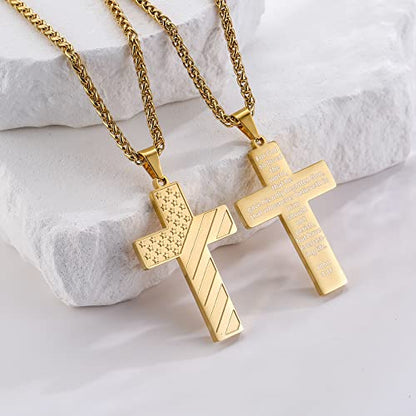 DuoDiner 18+2" Cross Necklace for Men Boys Christian Confirmation Gifts - color: Gold, style: John 3:16
