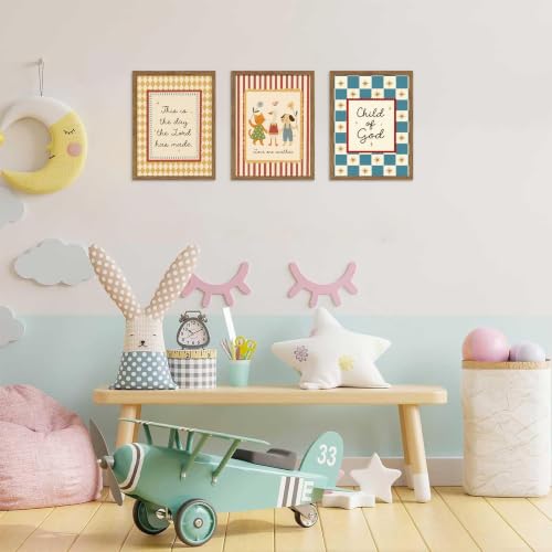 Christian Nursery Wall Art Set of 3, Vintage Bible Verse Kids Canvas Wall Decor Paintings, Child of God Religious Scripture Artwork Prints Pictures for Baby Kids Bedroom Playroom 12x16 Inch Framed - color: Son of God, size: 16L" x 12W"