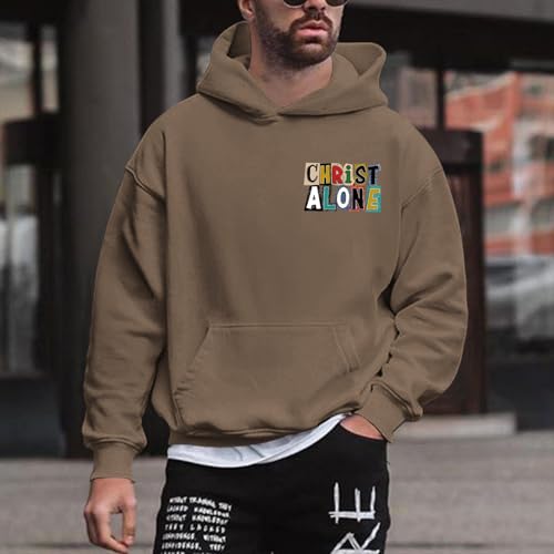 Christian Hoodies For Men Jesus Religious God Hoodie Faith Bible Verse Sweatshirt inspirational Cotton Pullover Tops - color: Coffee, size: Small