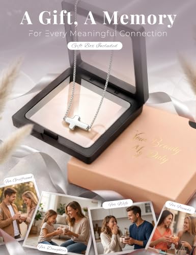 Subiceto Cross Necklace for Women,Small Sterling Silver Cross Pendant - color: Silver-Sideways Cross