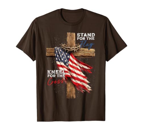 USA Flag Religious 4th of July Christian Faith Men Women T-Shirt - color: Brown, size: Small