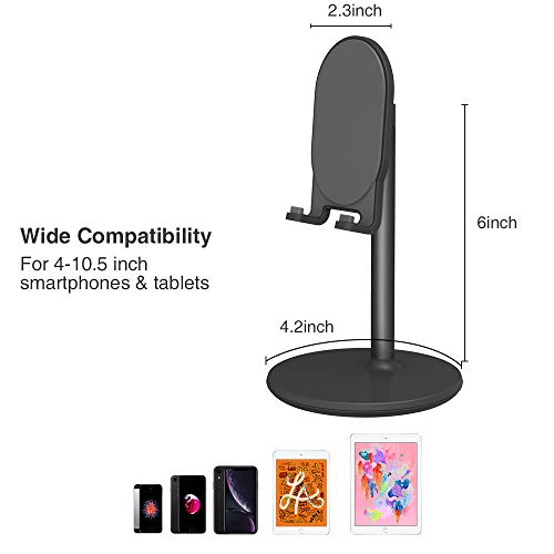 Bright Stone Phone Stand for Desk, Adjustable Cell Phone Holder for Desk, Compatible with 4"-12.9" Phones/Tablet/iPhone/iPad/Switch (Black) - color: Black