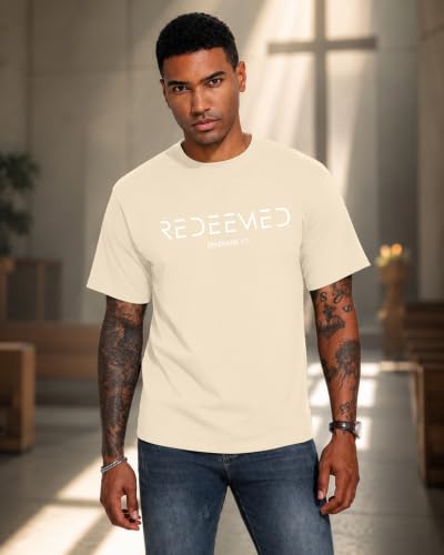 Aiyino Men's Redeemed Christian T-Shirt Graphic Tee 100% Cotton - color: Apricot, size: X-Large