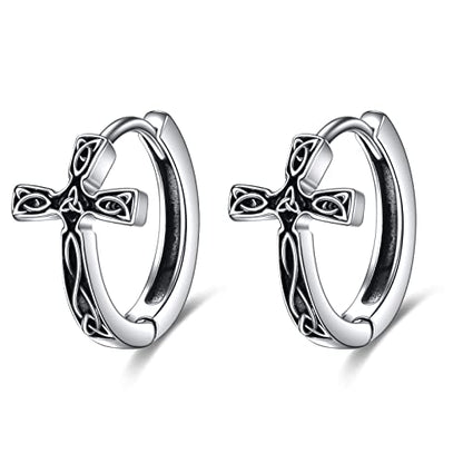 AOBOCO Black Hoops Earrings for Men Sterling Silver Viking Celtic Cross Heart Skull Round Triangle Hoop Earrings Birthday Father Day Christmas Jewelry Gifts for Men Women Friends - style: Celtic Cross Hoop
