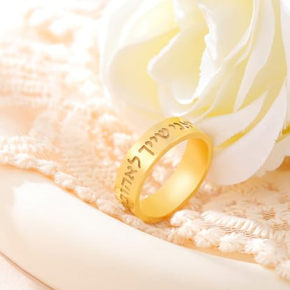 LIKGREAT Jewish Hebrew Rings Engraved Blessing Band Ring Judaism Kabbalah Religious Rings Luck Protection Amulet Stainless Steel Jewellery Gifts for Men Women - color: Gold