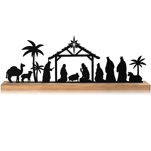 Pinkunn Metal Nativity Scene Desktop, Black Nativity Set for Christmas - style: Classic