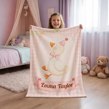 Personalized Birthday Goose Blanket, Pink Plaid Baby Throw Gift - color: #Ver11