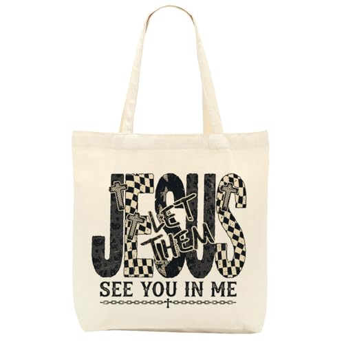 Faith Canvas Tote Bag, Christian Gifts for Women Girls Mom Sister Inspirational Bible Verse Birthday Christmas - color: Jesus 810