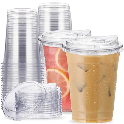16 oz Clear Plastic Cups with Strawless-Sip-Lids, 25 Sets Disposable Cup Plastic Iced Coffee Cups, To Go Cup with Sip Through Lids for Smoothie, Milkshake, Cold Drinks for Party, Wedding, Event - size: 16 oz Regular