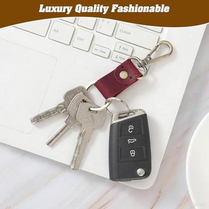 Jack&Chris Genuine Leather Keychain, Small Keychain for Man and Women, Key Holder Mens Belt Key Chain Ring, Red Brown - color: 3pack-red