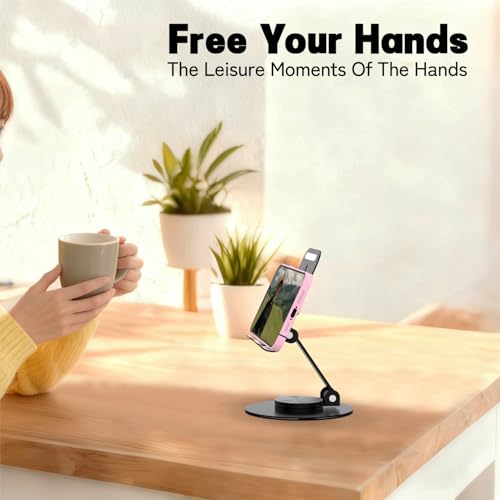 Metal Cell Phone Stand for Desk, Multi-Angel Adjustable 360° Rotation Desktop Phone Holder and Foldable Mobile Phone Stand, Compatible with All Smartphones, Black - color: Black