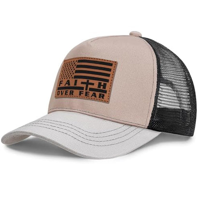 Jesus Hat Christian Gifts for Men American Flag Hats Faith Over Fear Hat Fathers Day Christmas Birthday Gifts for Friend - color: Nude