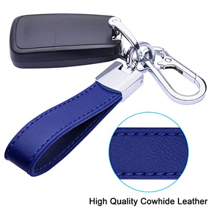 Wisdompro Genuine Leather Car Keychain, Universal Key Fob Keychain - color: Blue (Silver Carabiner Clip)