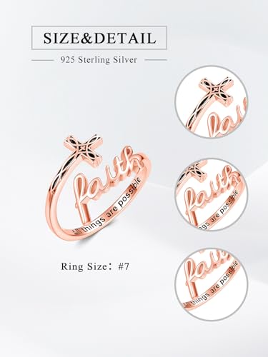 Cross Rings Faith Ring 925 Sterling Silver Adjustable Cross Wrap Ring Christian Fashion Band for Women - color: C-Rose Gold