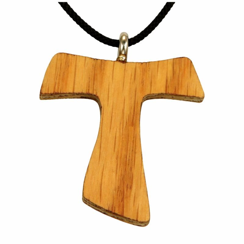 Wooden Plain Tau Cross Necklace w/Cord