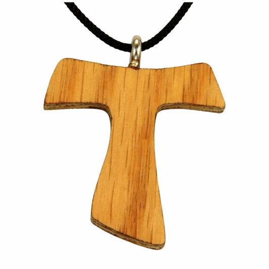 Wooden Plain Tau Cross Necklace w/Cord