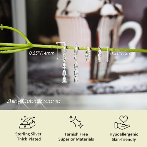 Bheop Gold Silver Dangle Earrings for Women, Cubic Zirconia Earring Stack - color: Silver-cz dangle hoop set