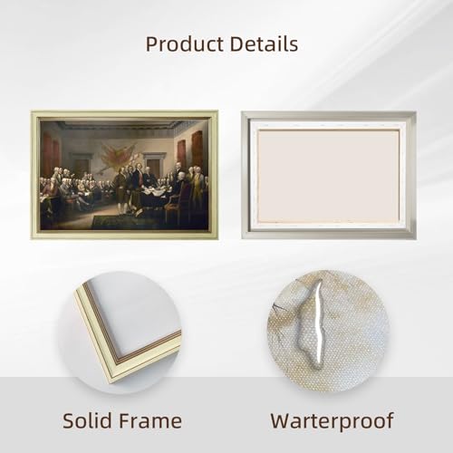 Creamy White Framed Signing of the United States Constitution by Howard Chandler Christy Canvas Wall Art Oil Paintings Reproduction Poster Print American History Artwork for Home Decor 12x16inch - color: Signing - Creamy White Frame, size: 12"L x 16"W