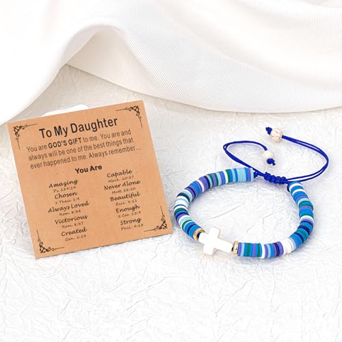 Cute Cross Bracelet Teen Girl Gifts Trendy Stuff Christian Gifts for Kids/Girls/Boys/Teens/Women Jewelry Colorful Jesus Bracelets Christmas Religious Communion Baptism Confirmation Gifts - color: 2-Daughter C