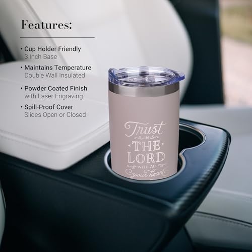 Christian Art Gifts Stainless Steel Double-Wall Vacuum Insulated Travel Mug 18 oz Gray Tumbler with Retractable Lid for Women and Men Bible Verse - Trust in the Lord - Proverbs 3:5 - color: Gray/Trust In The Lord