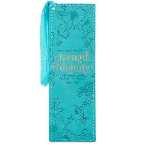 Christian Art Gifts Faux Leather Scripture Bookmark: Strength and Dignity - color: Teal - Strength/Dignity