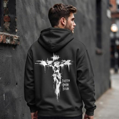BINTEHGS Faith Over Fear Hoodie Christian Religious Hoodies for Men Oversized Cross Graphic Sweatshirts Jesus God Pullover - color: Black, size: XX-Large