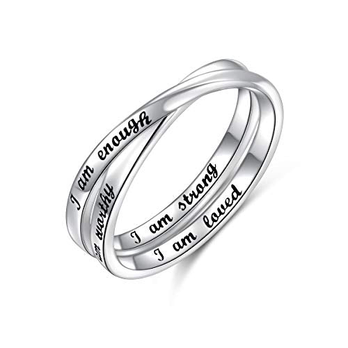 YinShan 925 Sterling Silver Inspirational Ring I am Enough Rings/God Grant Me The Serenity/Always Remember You Are Braver for Women Girls Size 6-9 - style: I am enough
