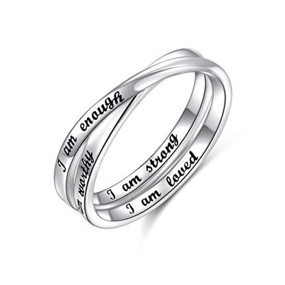 YinShan 925 Sterling Silver Inspirational Ring I am Enough Rings/God Grant Me The Serenity/Always Remember You Are Braver for Women Girls Size 6-9 - style: I am enough