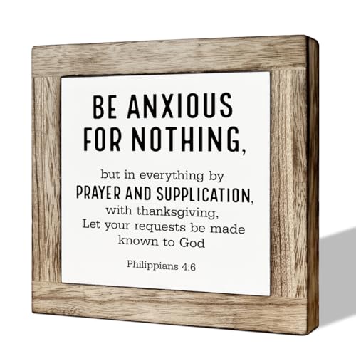 Christian Decor Art, Decoration for Home Church Room, Motivational Desk Signs, Religious Artwork Wooden Box Sign, Christian Gift for Women Men, Be Anxious For Nothing Sign - color: Christian32