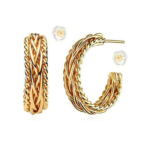 MYEARS Women Hoop Earrings Gold 14K Gold Filled Small Simple Handmade Hypoallergenic Everyday Illusion Jewelry - style: Twisted Band