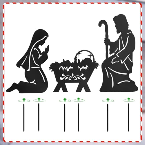 Nativity Scene Outdoor,Black Silhouette Metal Nativity Set for Yard Stakes - color: Nativity-black