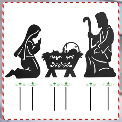 Nativity Scene Outdoor,Black Silhouette Metal Nativity Set for Yard Stakes - color: Nativity-black