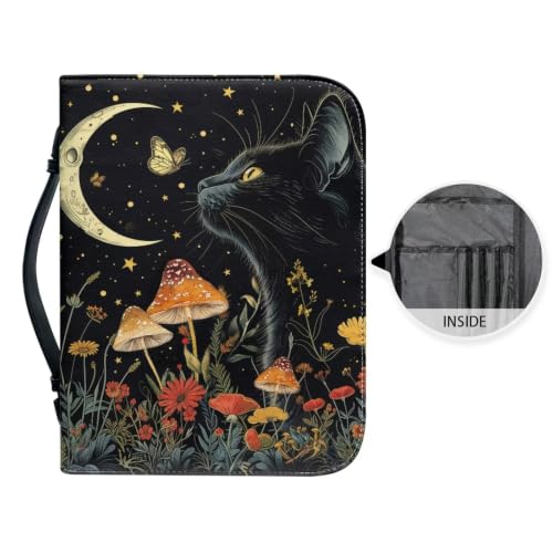 Black Cat Moon Leather Bible Cover for Women with Handle - color: Black Cat Moon, size: 2XL