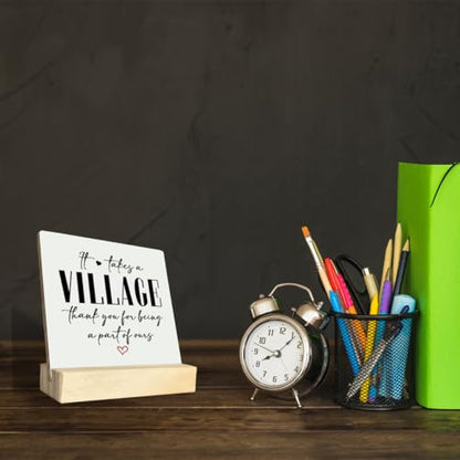 Thank You Wood Plaque Gift, It Takes A Village Thank You for Being A Part of Ours, Plaque with Wooden Stand, Meaningful Wood Sign Plaque Gift, Child Care Worker Gift B1 - color: Takes A Village 03