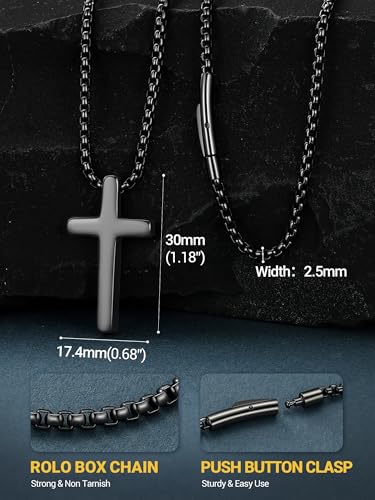 PROSTEEL Cross Necklace for Men Stainless Steel Pendant Chain - color: Black, size: 20 inches(51cm)-men's average length, style: Small Cross: 1.2"*0.7"