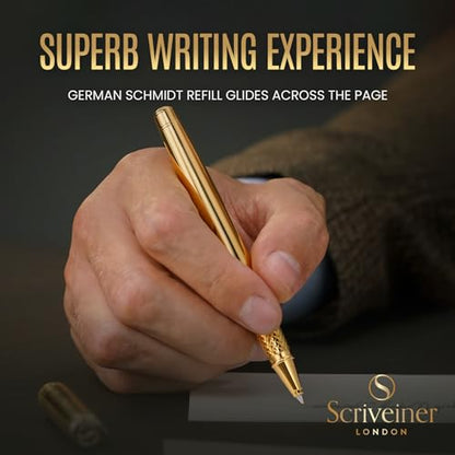 Scriveiner Gold Rollerball Pen - Stunning Luxury Pen, Real Gold Plating, Schmidt Ink Refill, Best Roller Ball Pen Gift Set for Men & Women, Professional, Executive Office, Nice Pens - color: 11. Gold