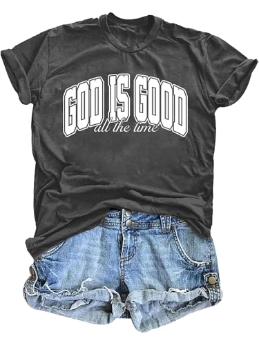 Christian Shirt for Women God is Good Graphic Tee Bible Verse - color: Darkgrey-god, size: Medium