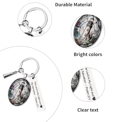 3D Glass Lighthouse Keychain with Bible Verses,Christian Gifts for Women Faith - color: Psalm 27:1