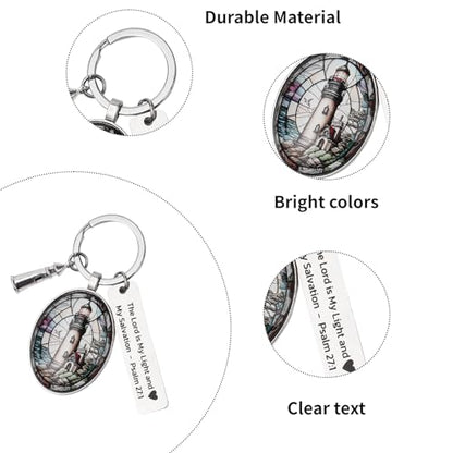 3D Glass Lighthouse Keychain with Bible Verses,Christian Gifts for Women Faith - color: Psalm 27:1