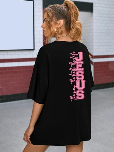 Oversized Christian Shirts Women: Jesus Tshirt Bible Verse Graphic Tee Tops - color: Black-red, size: Large