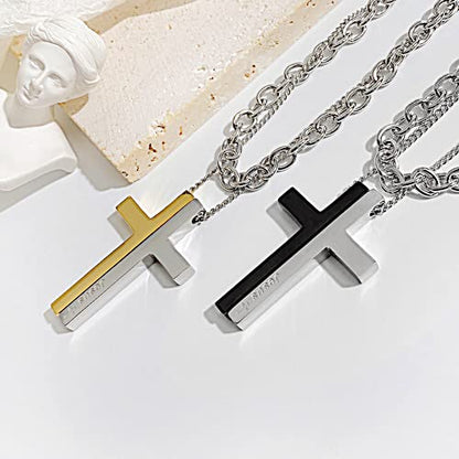 OLEVS Men's Cross Pendant Necklace Large Stainless Steel Cross Pendant Necklace for Men Women - color: Black Silver
