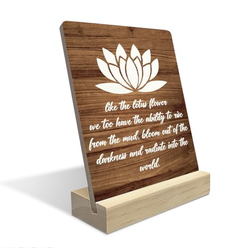 Inspirational Lotus Flower Decor Quote Desk Decor Rustic Plaque with Wood Stand, Positive Like the Lotus Flower Decorations Wood Sign for Home Shelf Decorations - color: Lotus