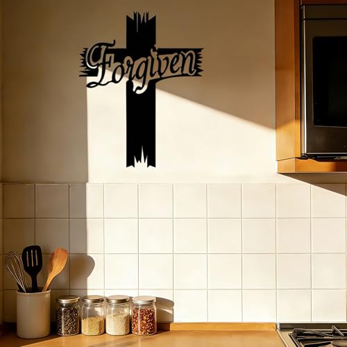 JEWLOVE Metal Cross Wall Decor, Rustproof Black 13.8x11 Inches.