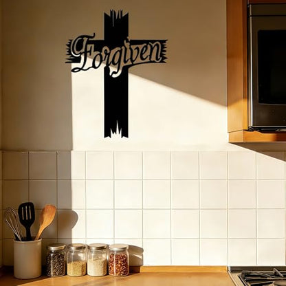 JEWLOVE Metal Cross Wall Decor, Rustproof Black 13.8x11 Inches.
