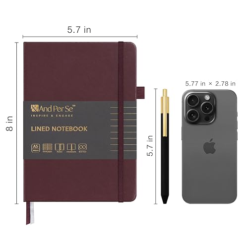 &And Per Se Lined Journal and Pen Set, A5 Leather Hardcover Notebook with Pen & Stationary Set, 160 Pages 100GSM Thick Ruled Paper Journal for Business Work Writing (Dark Red) - color: Dark Red