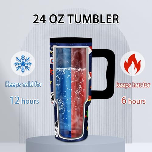 24oz Astronaut Themed Cup with Handle, Space Gifts for Boys - color: Rocket1